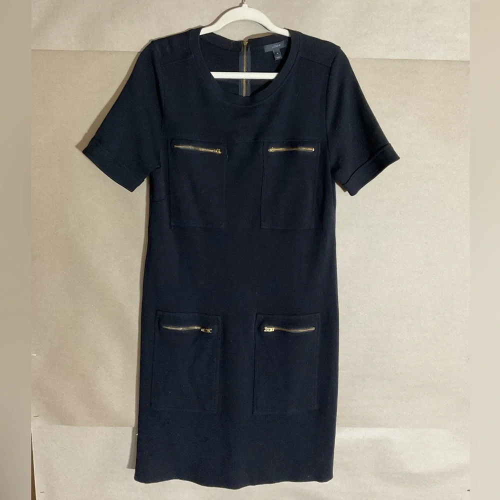 J.Crew Black Dress with Gold Zippers. Wool blend. Size 14